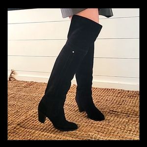 Christian Dior Black Suede OTK Boots with Python Heels and Interior